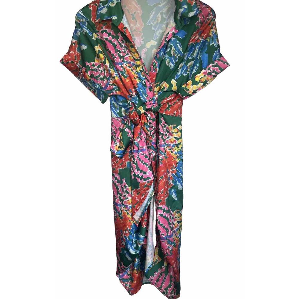 Floral Dress Akira Button Down Tie Front Short Sleeves Size XL